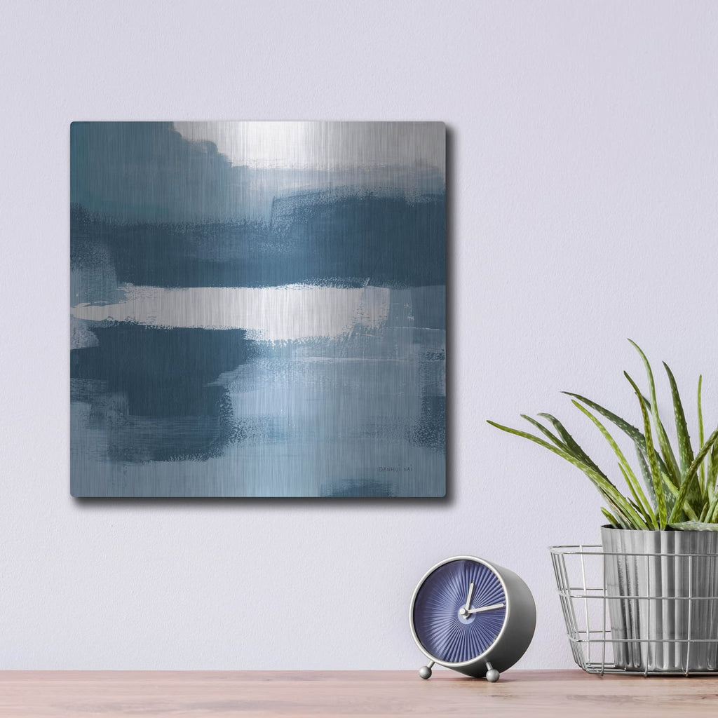 'Escalante Mood Blue And White Sq' by Danhui Nai – Metal Wall Art, 12x12 room view
