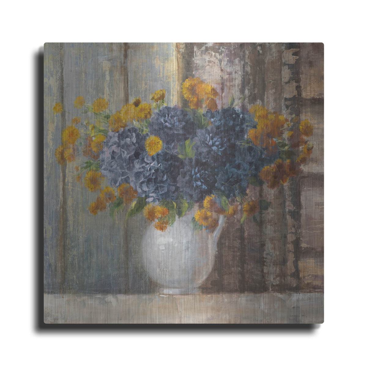 'Fall Dahlia Bouquet C Blue' by Danhui Nai – Metal Wall Art