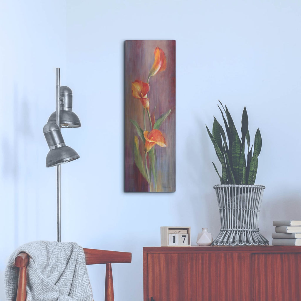 'Flame Calla Lilies 2' by Danhui Nai – Metal Wall Art, 12x36 room view