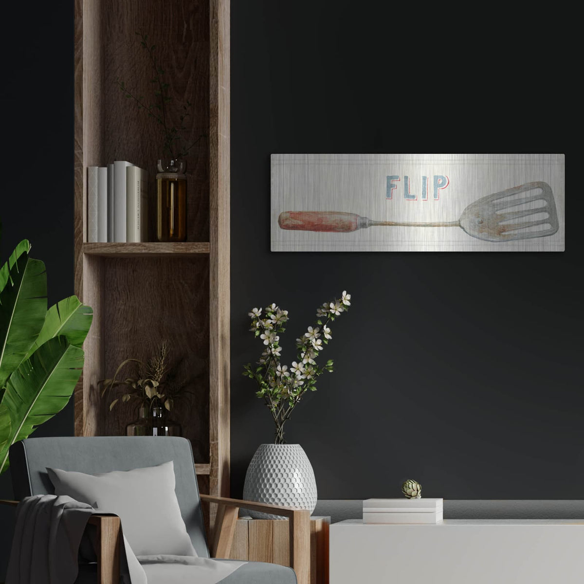 'Floursack Kitchen Sign 1 C' by Danhui Nai – Metal Wall Art, 36x12 room view