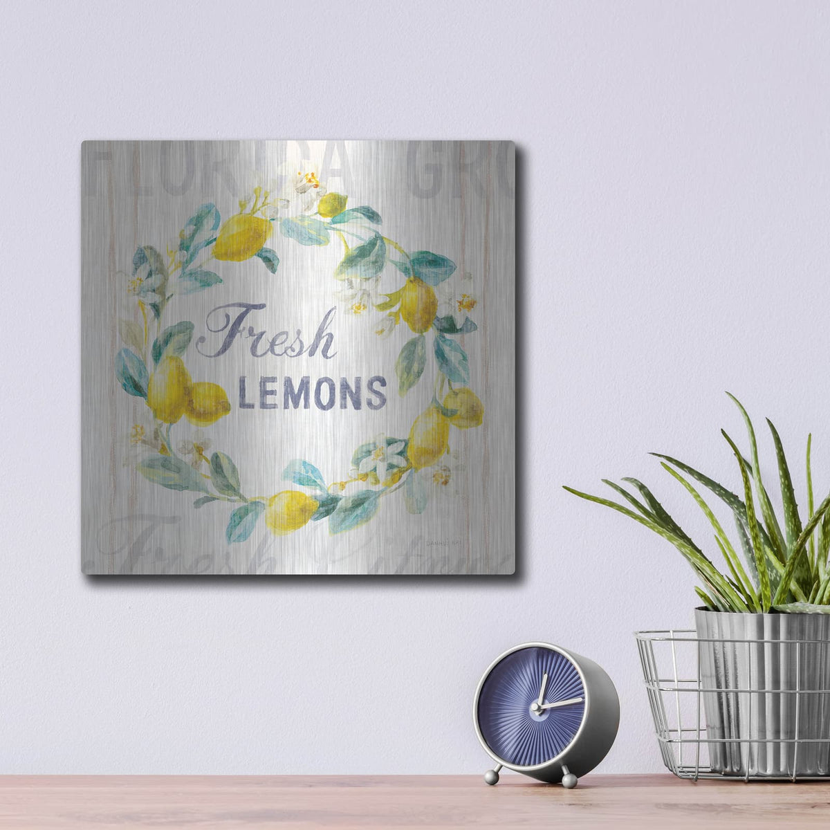 'Floursack Lemon 5 Bright' by Danhui Nai – Metal Wall Art, 12x12 room view