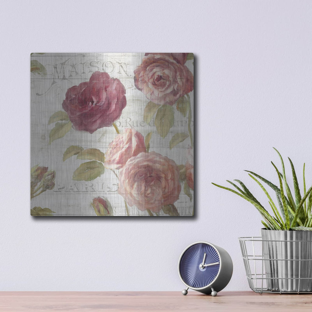 'French Roses 5' by Danhui Nai – Metal Wall Art, 12x12 room view