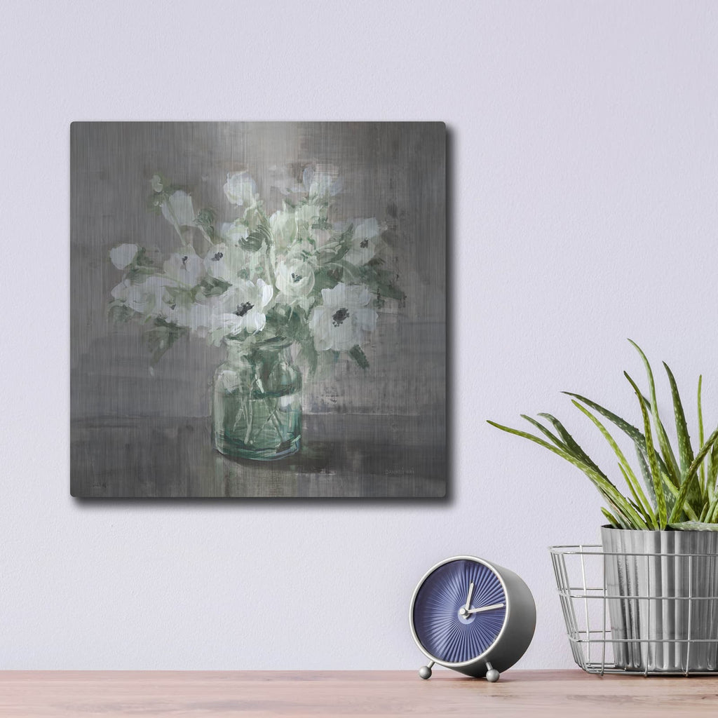 'Fresh Anemones Sage Border' by Danhui Nai – Metal Wall Art, 12x12 room view