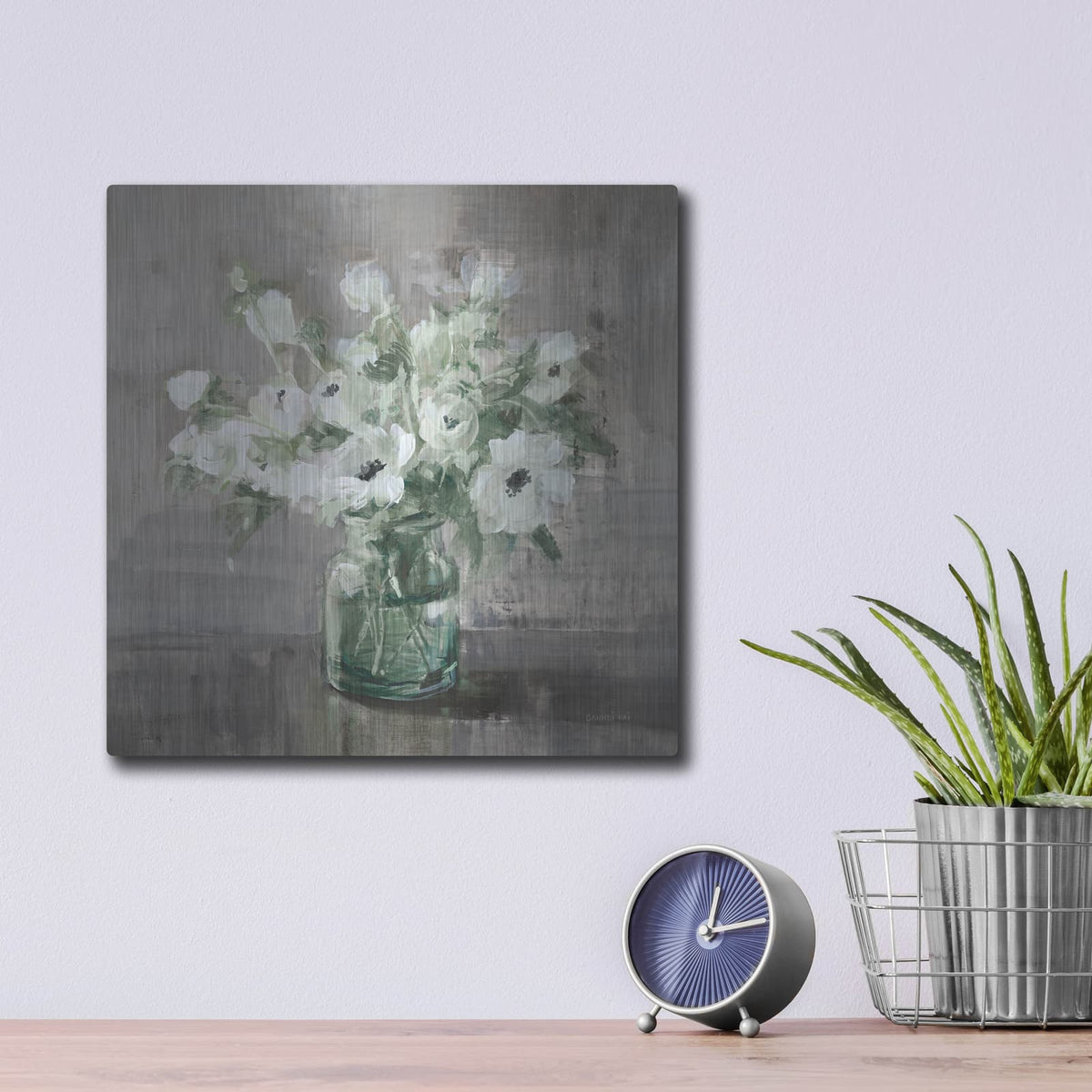 'Fresh Anemones Sage Border' by Danhui Nai – Metal Wall Art, 12x12 room view