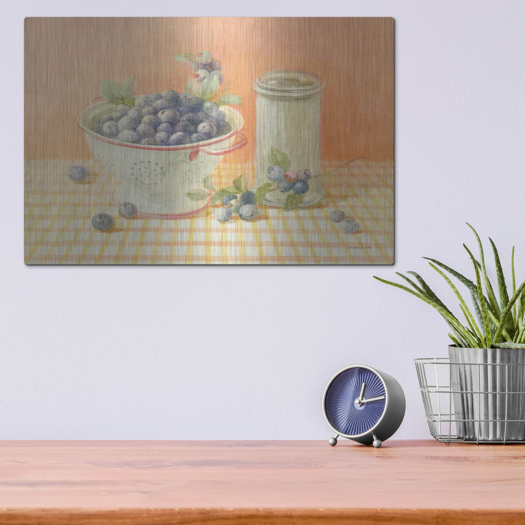 'Fresh Picked Blueberries' by Danhui Nai – Metal Wall Art, 16x12 room view