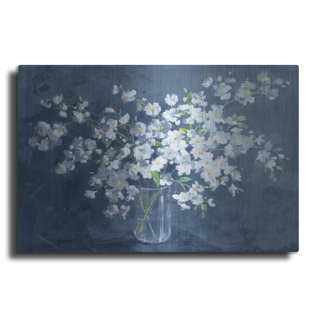 'Fresh White Bouquet Dark Blue' by Danhui Nai – Metal Wall Art