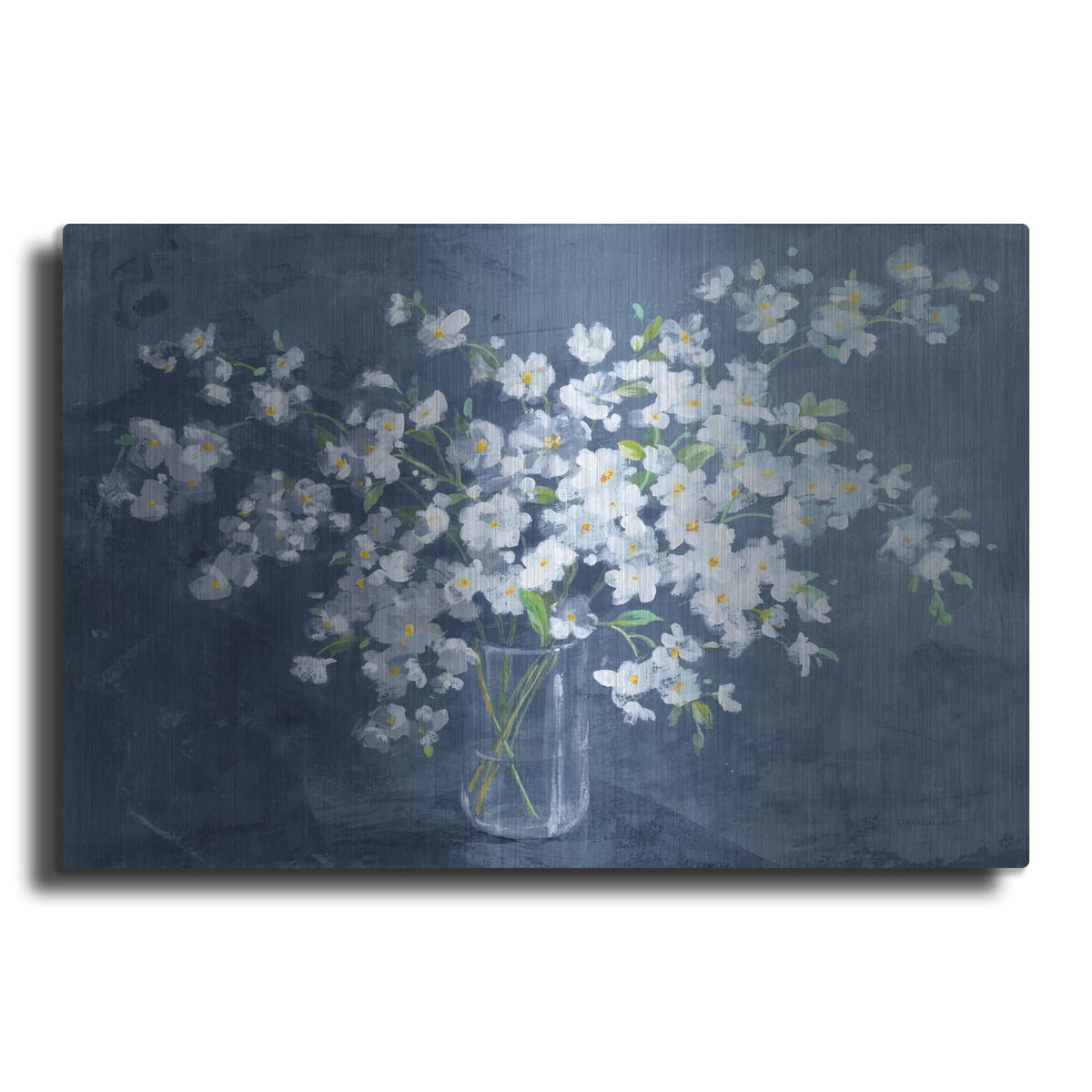 'Fresh White Bouquet Dark Blue' by Danhui Nai – Metal Wall Art