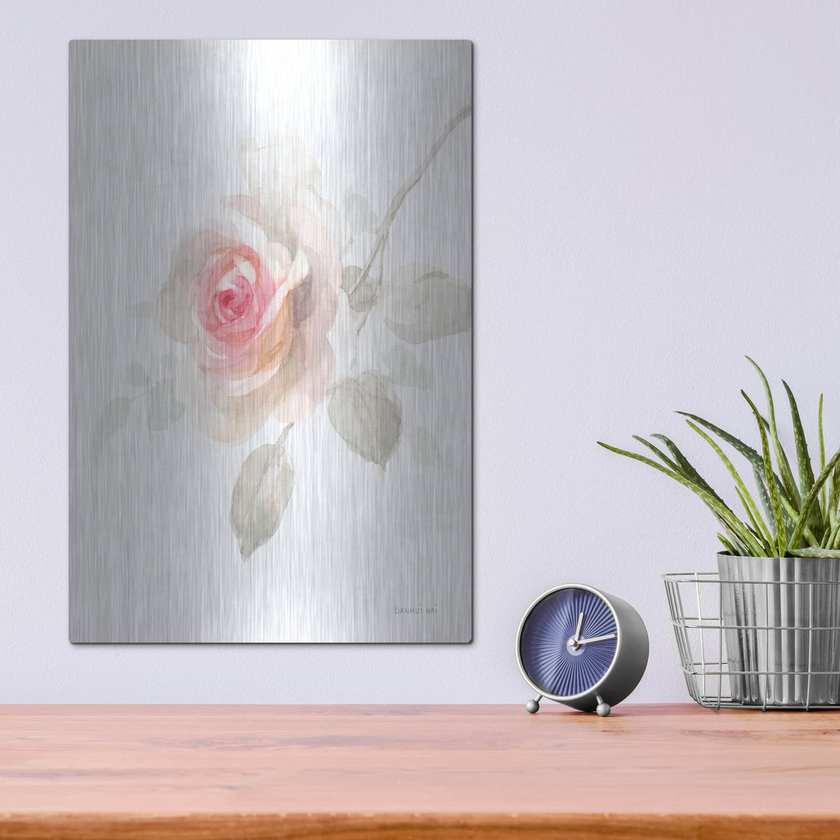 'Gentle Rose 2' by Danhui Nai – Metal Wall Art, 12x16 room view