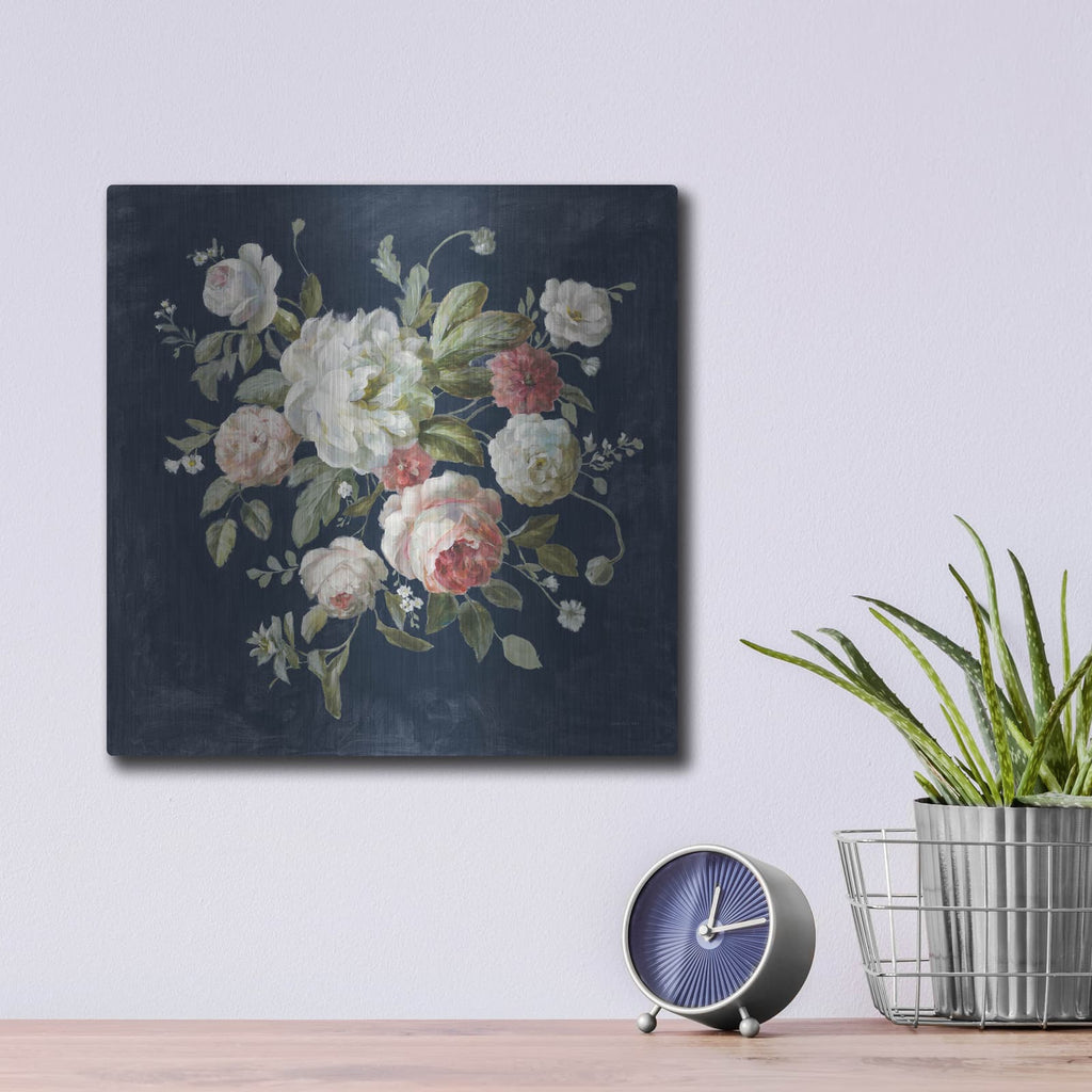 'Gifts From The Garden Navy' by Danhui Nai – Metal Wall Art, 12x12 room view