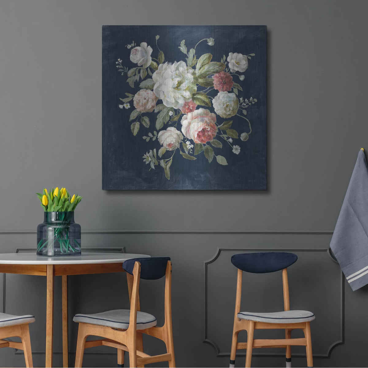 'Gifts From The Garden Navy' by Danhui Nai – Metal Wall Art, 36x36 room view