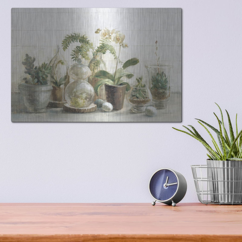 'Greenhouse Orchids On Shiplap' by Danhui Nai – Metal Wall Art, 16x12 room view