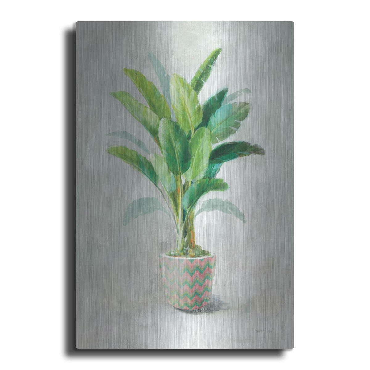 'Greenhouse Palm 2 Chevron Pot' by Danhui Nai – Metal Wall Art