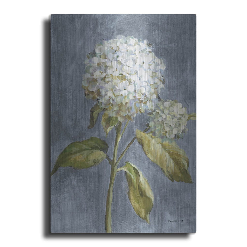 'Hydrangea On Dusty Blue' by Danhui Nai – Metal Wall Art