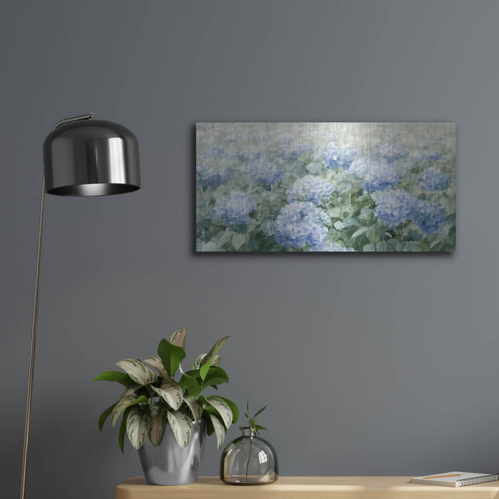 'Ice Blue Summer' by Danhui Nai – Metal Wall Art, 24x12 room view