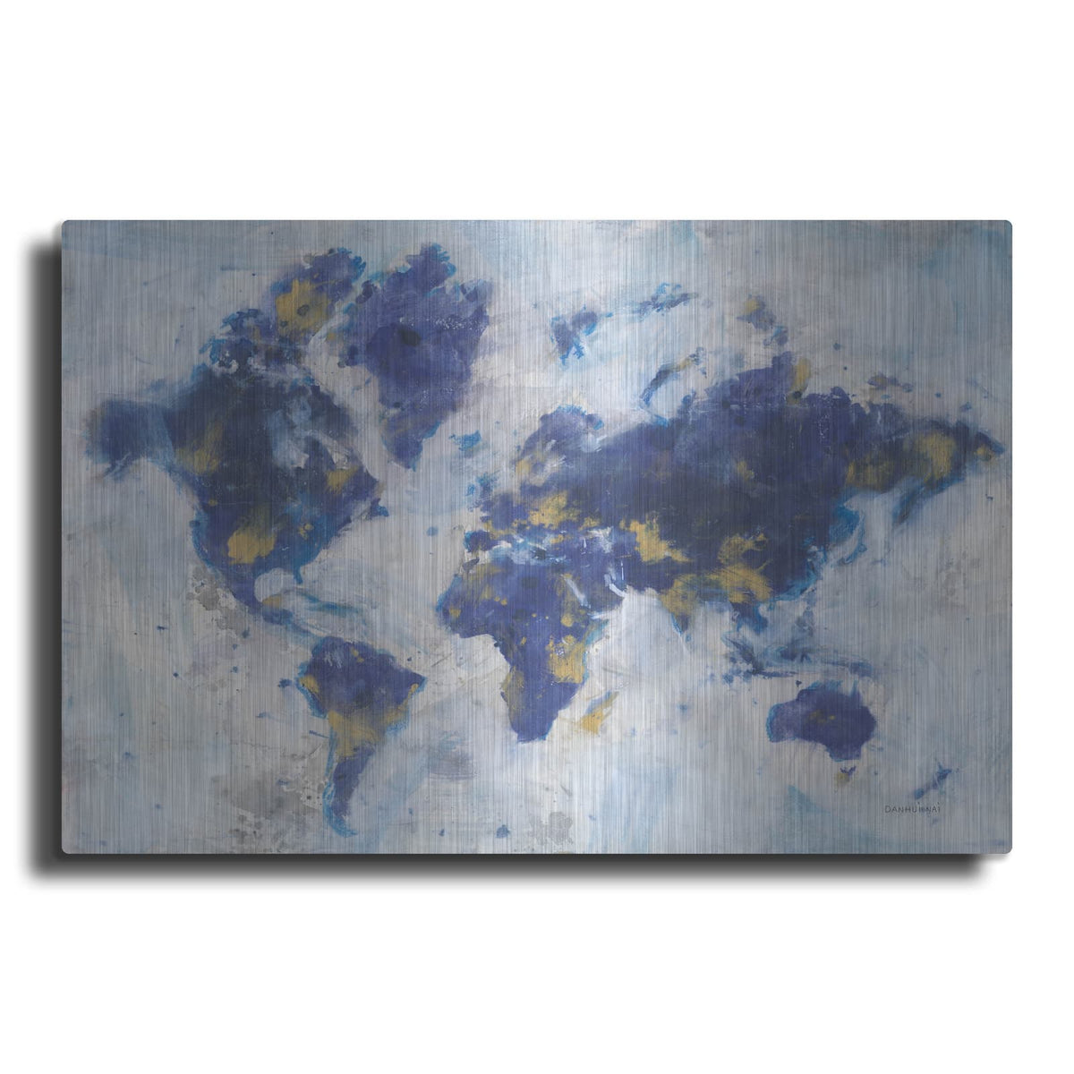 'Indigo World Map' by Danhui Nai – Metal Wall Art