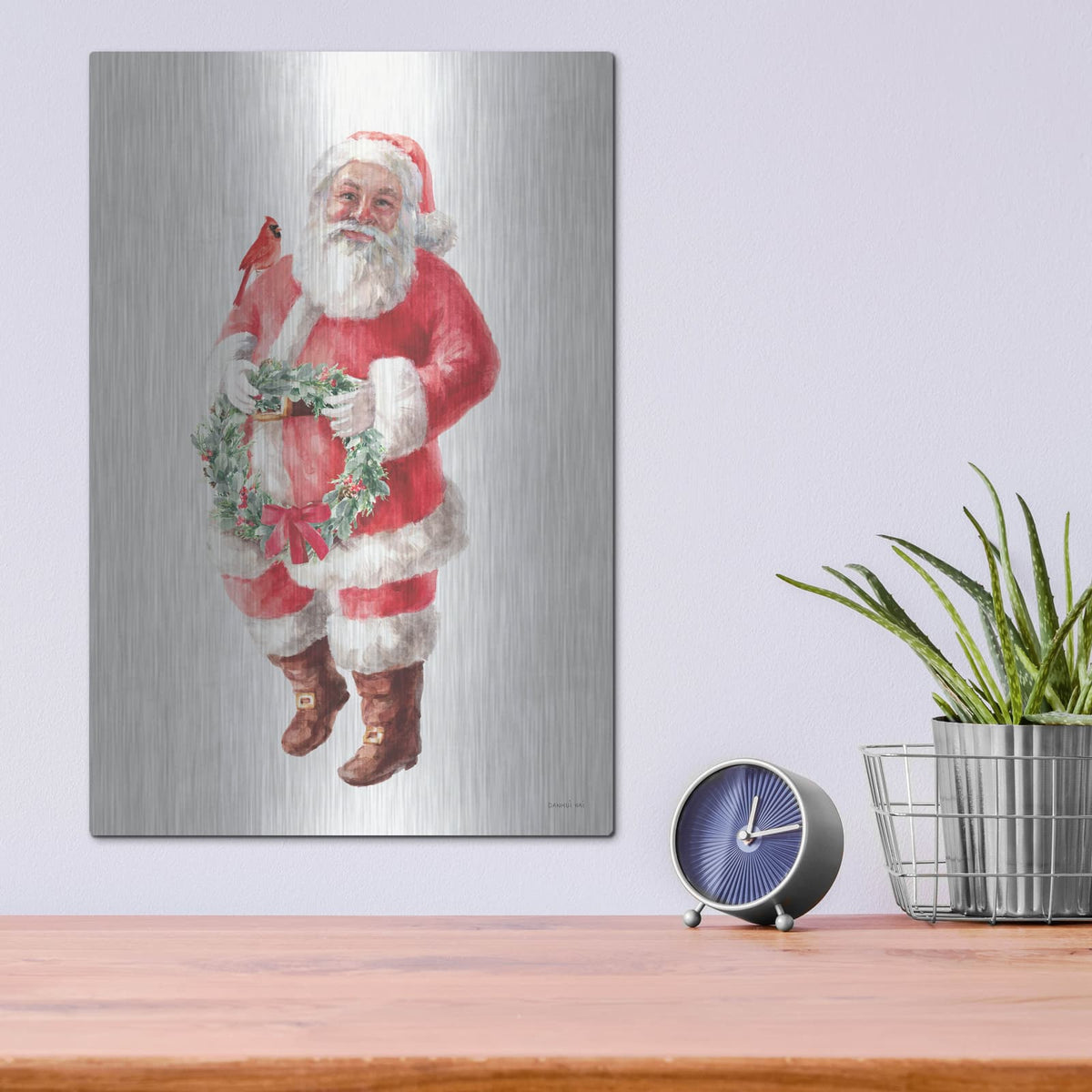 'Jolly Santa With Wreath' by Danhui Nai – Metal Wall Art, 12x16 room view