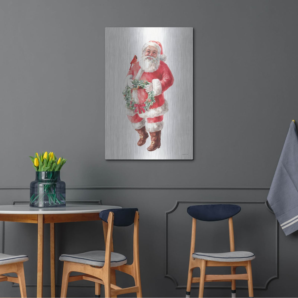 'Jolly Santa With Wreath' by Danhui Nai – Metal Wall Art, 24x36 room view
