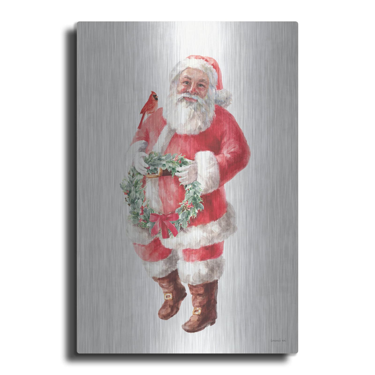 'Jolly Santa With Wreath' by Danhui Nai – Metal Wall Art