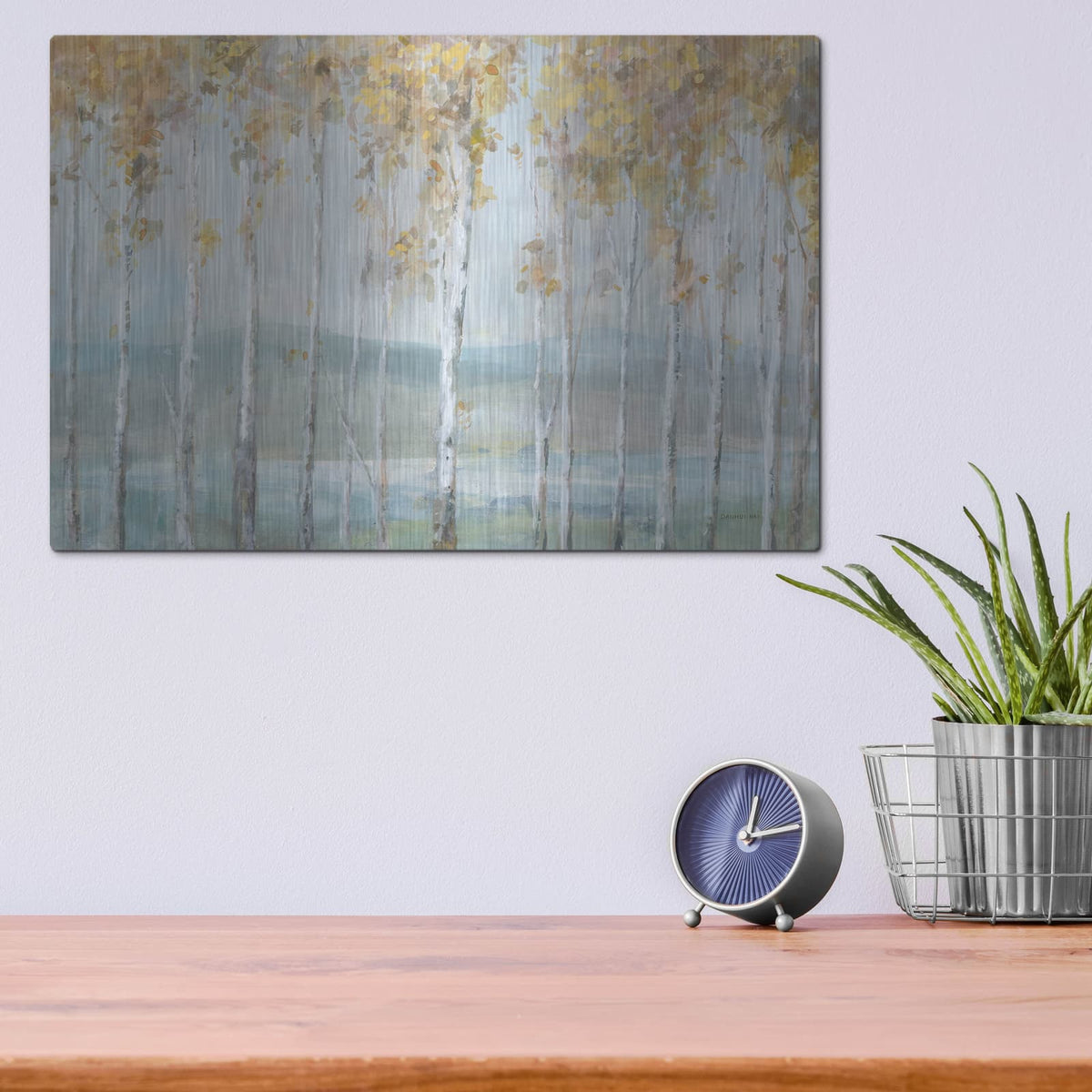 'Lakeview Birches' by Danhui Nai – Metal Wall Art, 16x12 room view
