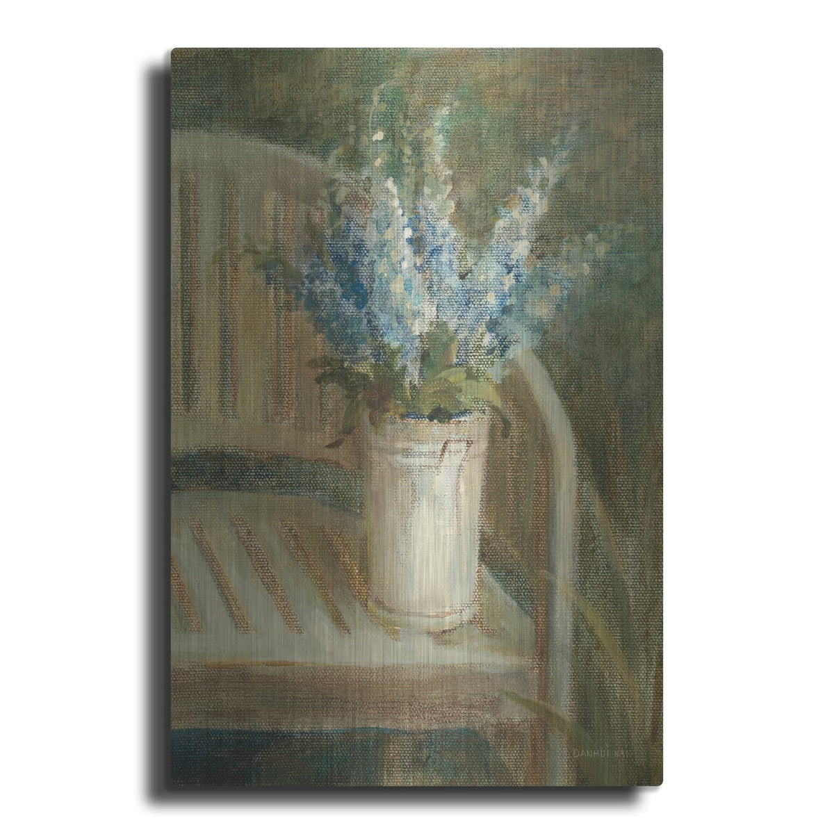'Larkspur Bouquet On Bench' by Danhui Nai – Metal Wall Art