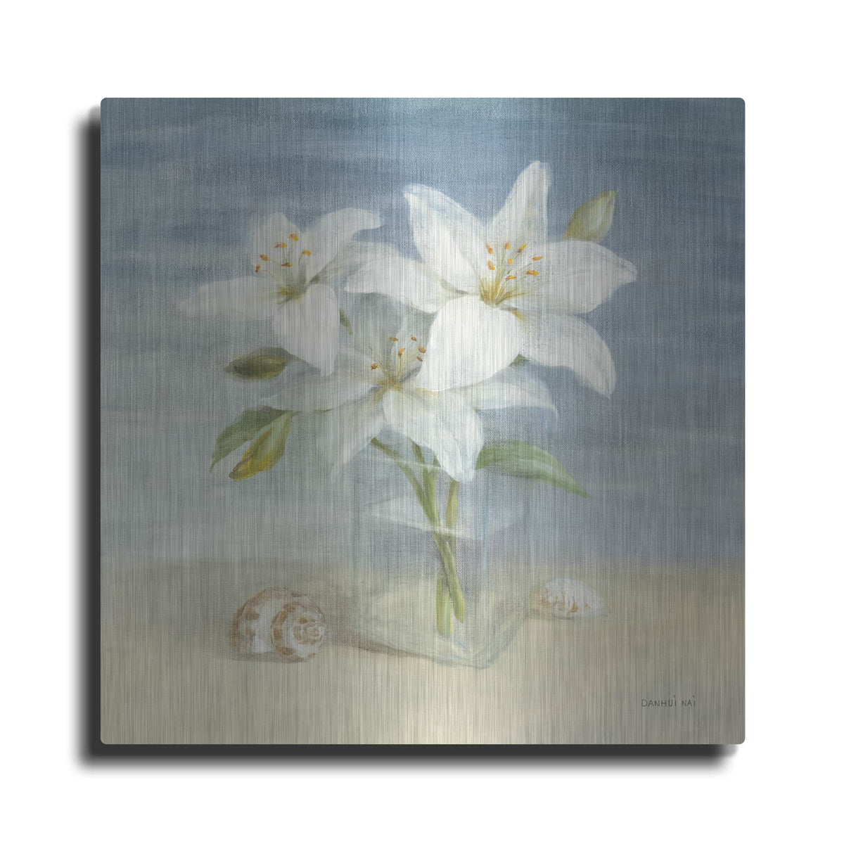 'Lilies And Shells' by Danhui Nai – Metal Wall Art
