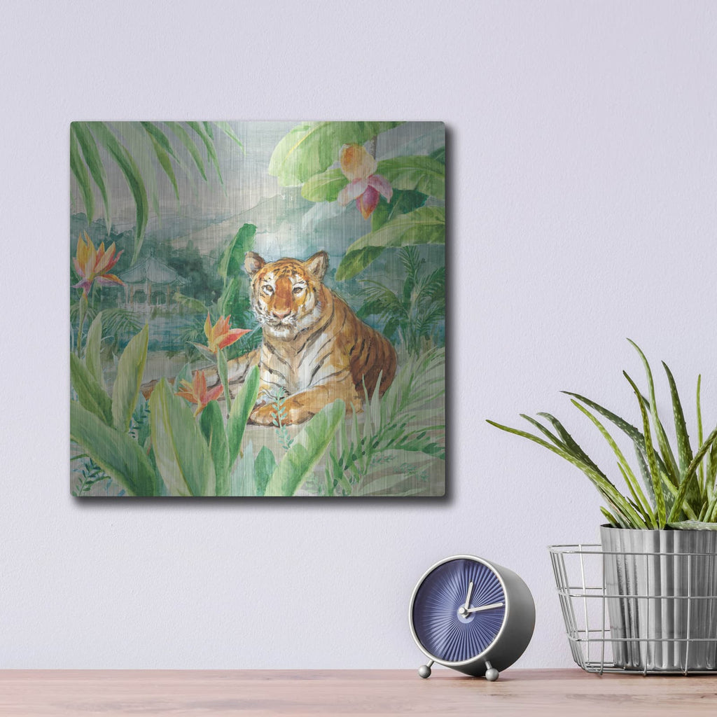 'Lounging Tiger' by Danhui Nai – Metal Wall Art, 12x12 room view