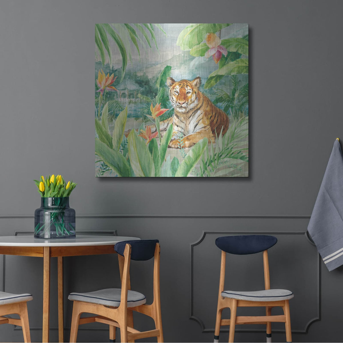 'Lounging Tiger' by Danhui Nai – Metal Wall Art, 36x36 room view
