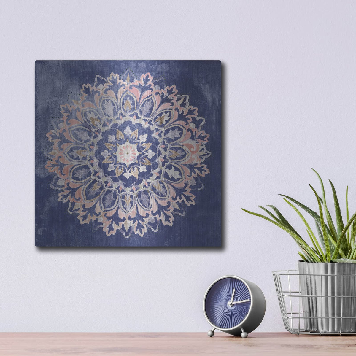 'Mandala Delight 2 Navy' by Danhui Nai – Metal Wall Art, 12x12 room view