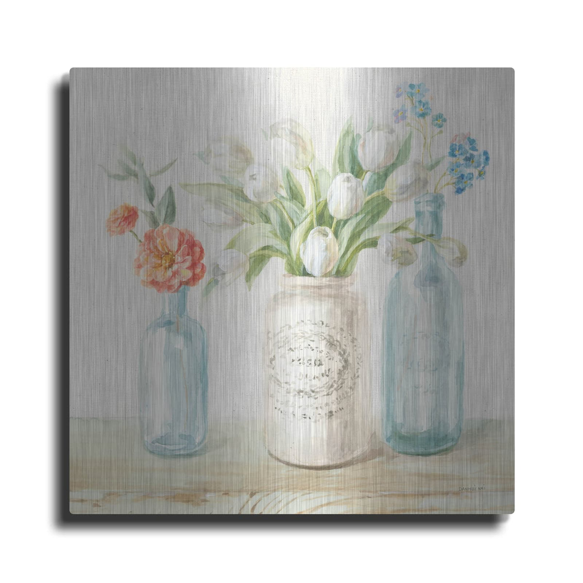 'Marmalade Flowers 2 Linen' by Danhui Nai – Metal Wall Art