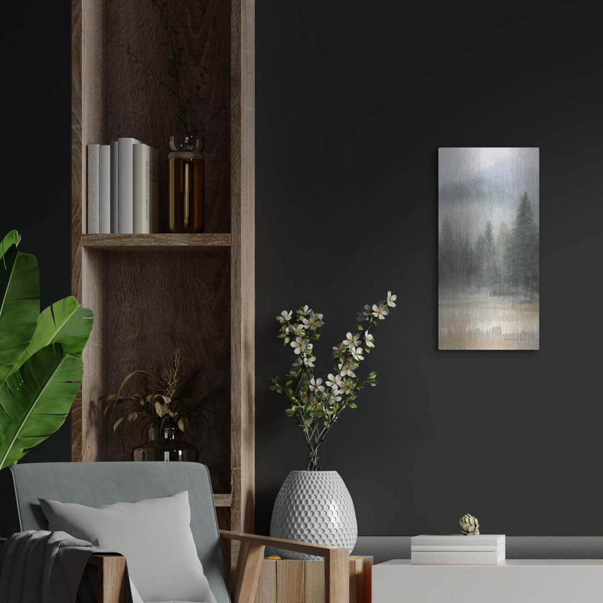 'Misty Pines Panel 1' by Danhui Nai – Metal Wall Art, 12x24 room view