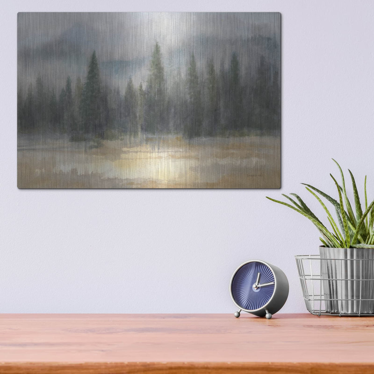 'Misty Pines' by Danhui Nai – Metal Wall Art, 16x12 room view