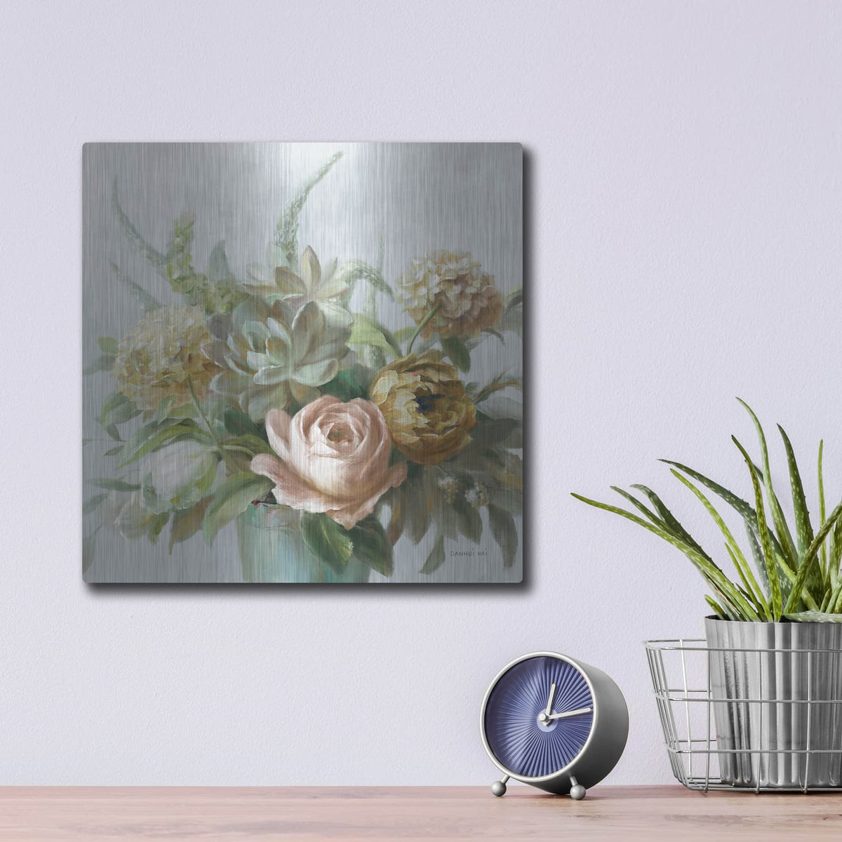 'Natural Elegance Fall On Grey No Texture C' by Danhui Nai – Metal Wall Art, 12x12 room view