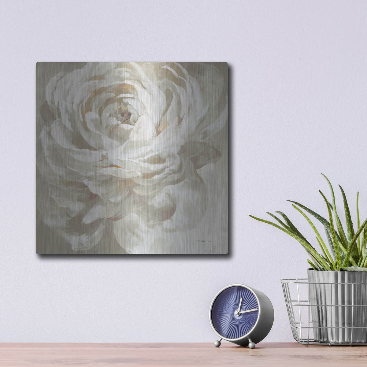 'Neutral Rose' by Danhui Nai – Metal Wall Art, 12x12 room view