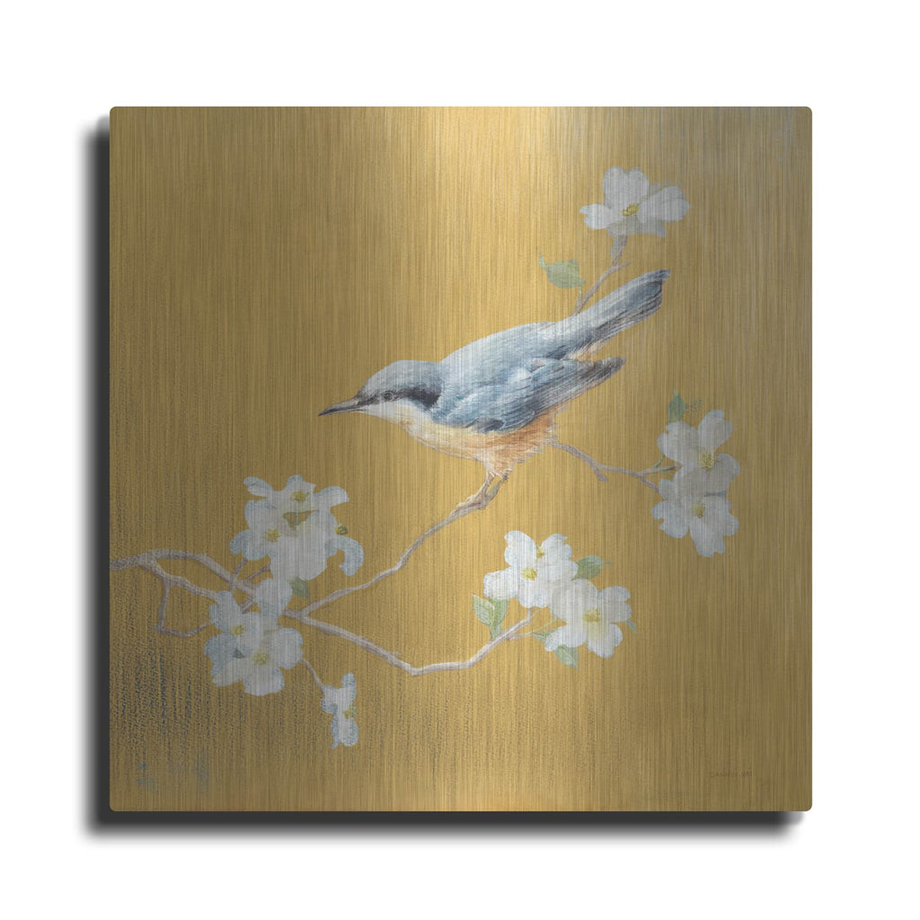 'Nuthatch On Gold' by Danhui Nai – Metal Wall Art