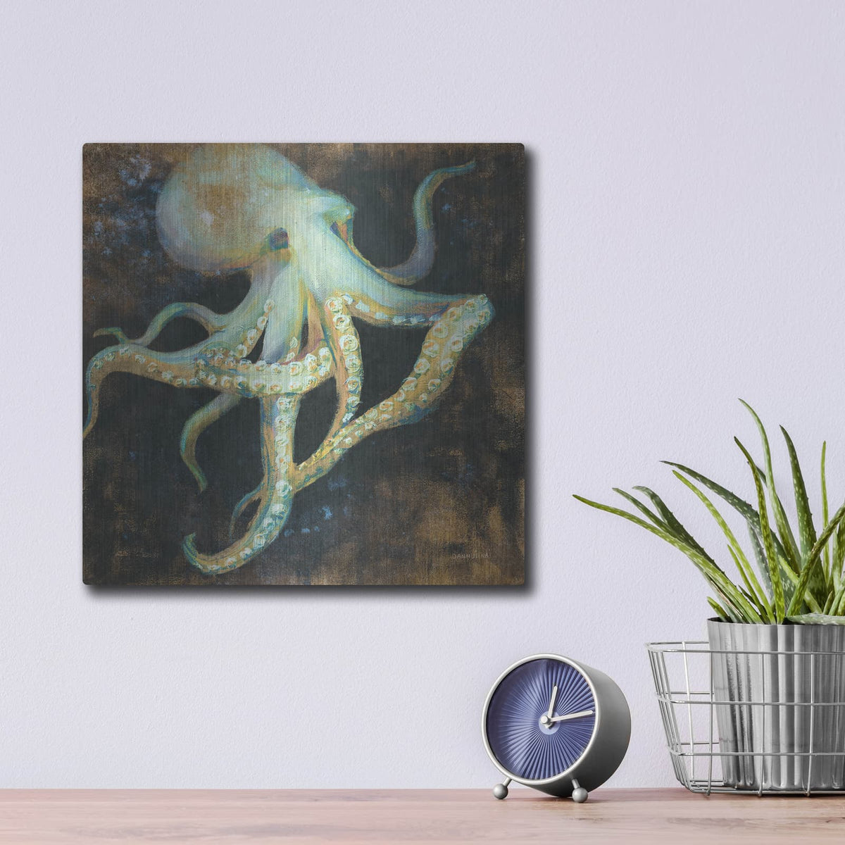'Ocean Octopus On Black' by Danhui Nai – Metal Wall Art, 12x12 room view