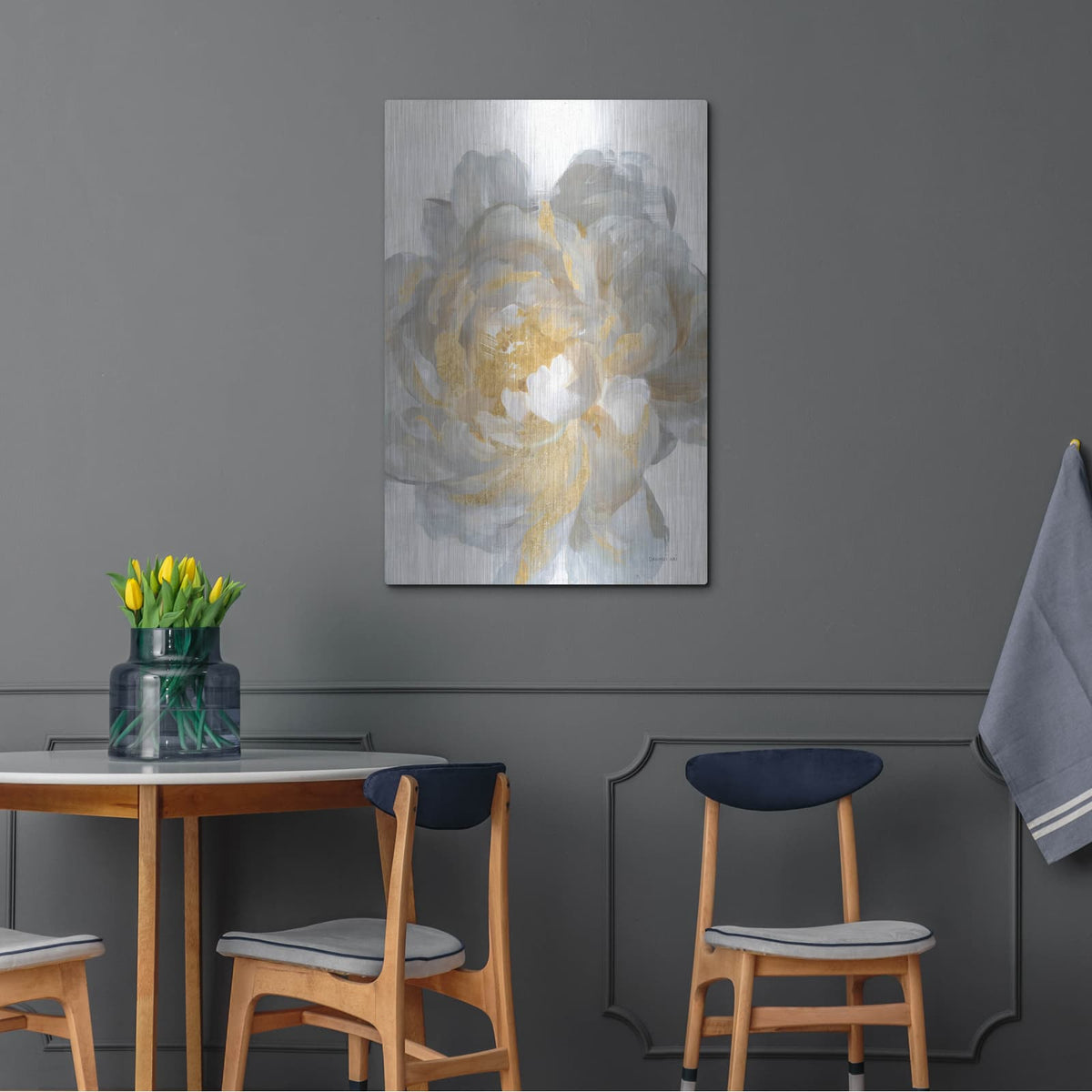 'Open Petals 2 With Gold' by Danhui Nai – Metal Wall Art, 24x36 room view