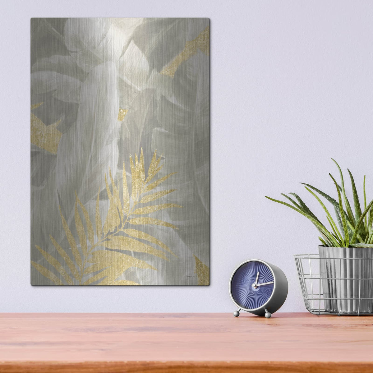 'Palm Of The Tropics 1 Neutral Gold' by Danhui Nai – Metal Wall Art, 12x16 room view