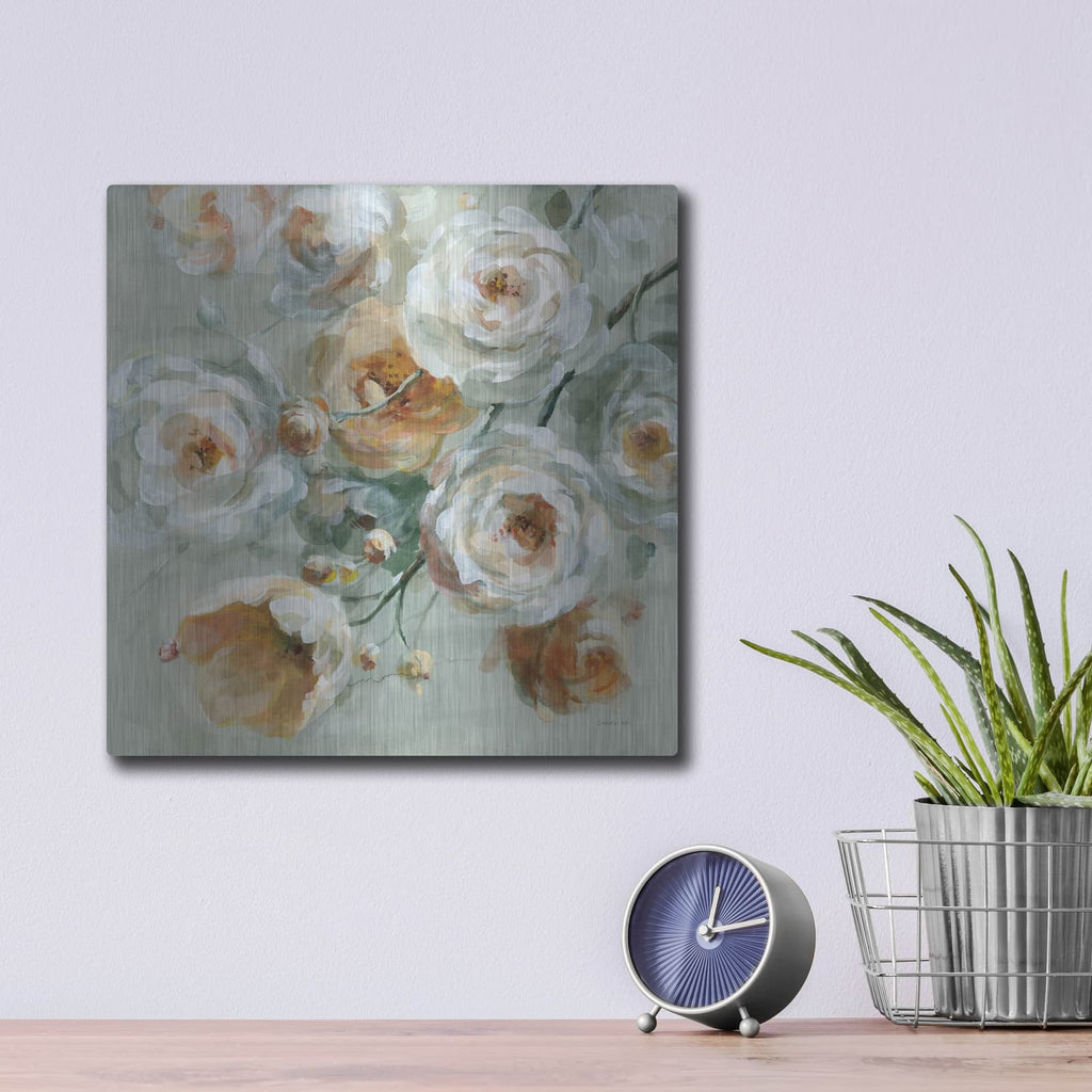 'Peach Blossoms' by Danhui Nai – Metal Wall Art, 12x12 room view