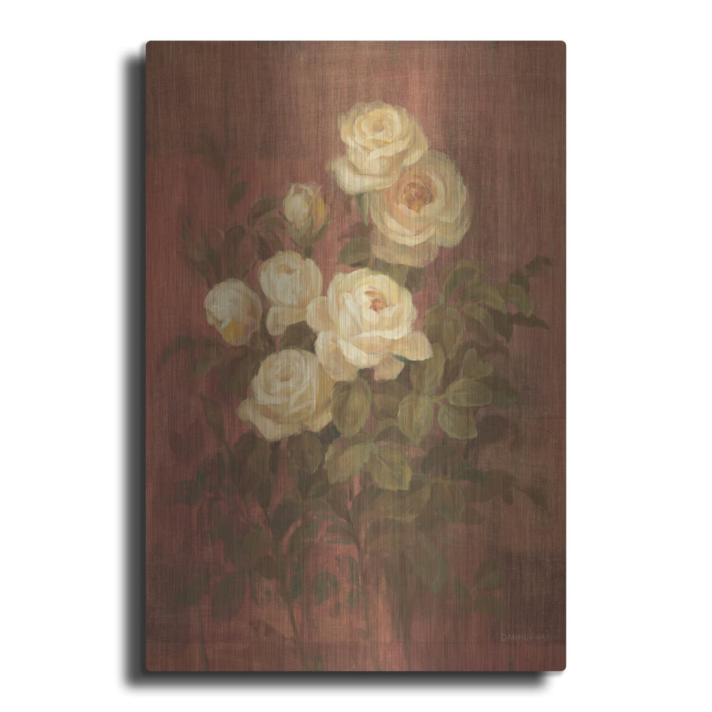 'Peach Roses On Red 1' by Danhui Nai – Metal Wall Art