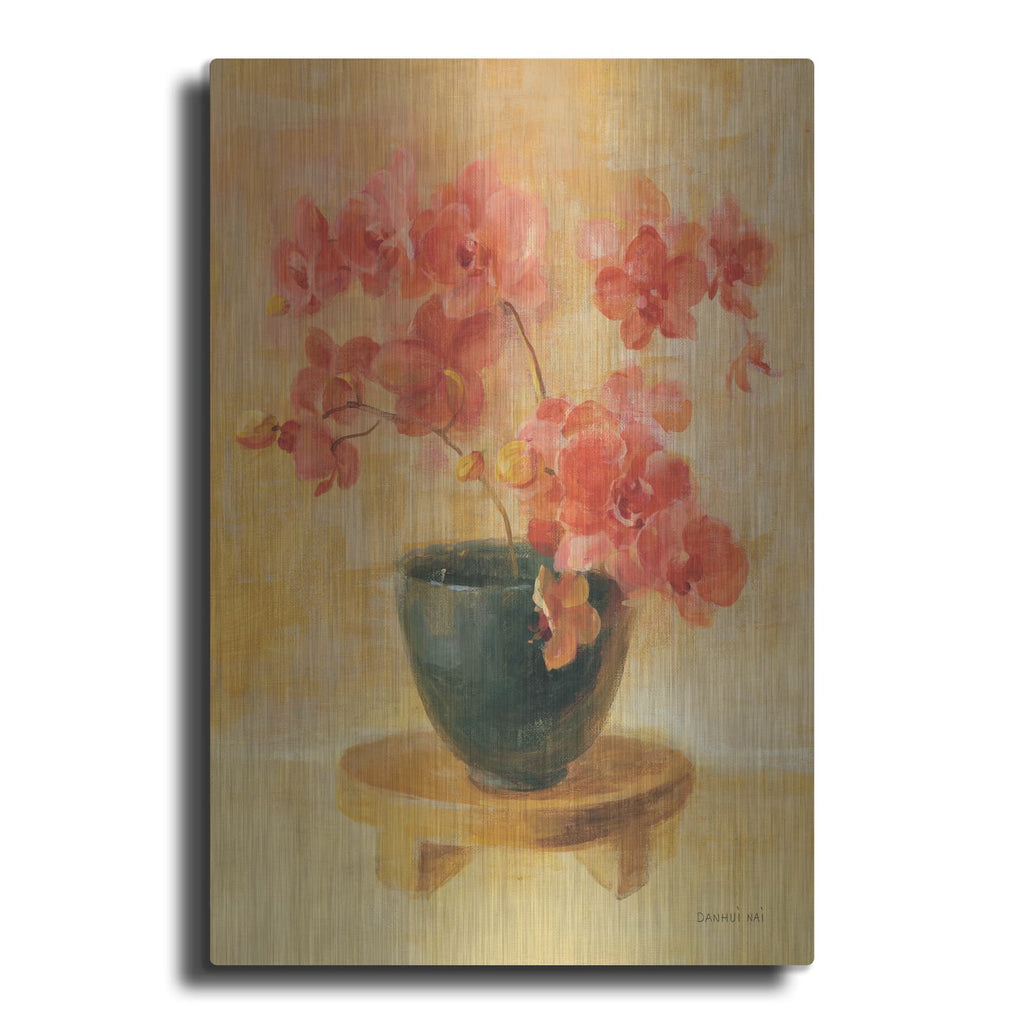 'Pink Orchids In Black Vase' by Danhui Nai – Metal Wall Art