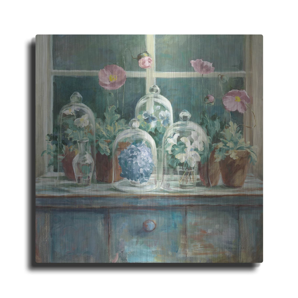 'Pink Poppies Windowsill Sage' by Danhui Nai – Metal Wall Art