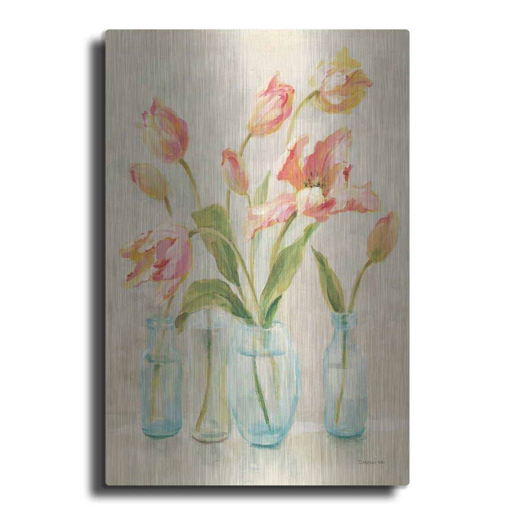 'Pink Tulips' by Danhui Nai – Metal Wall Art