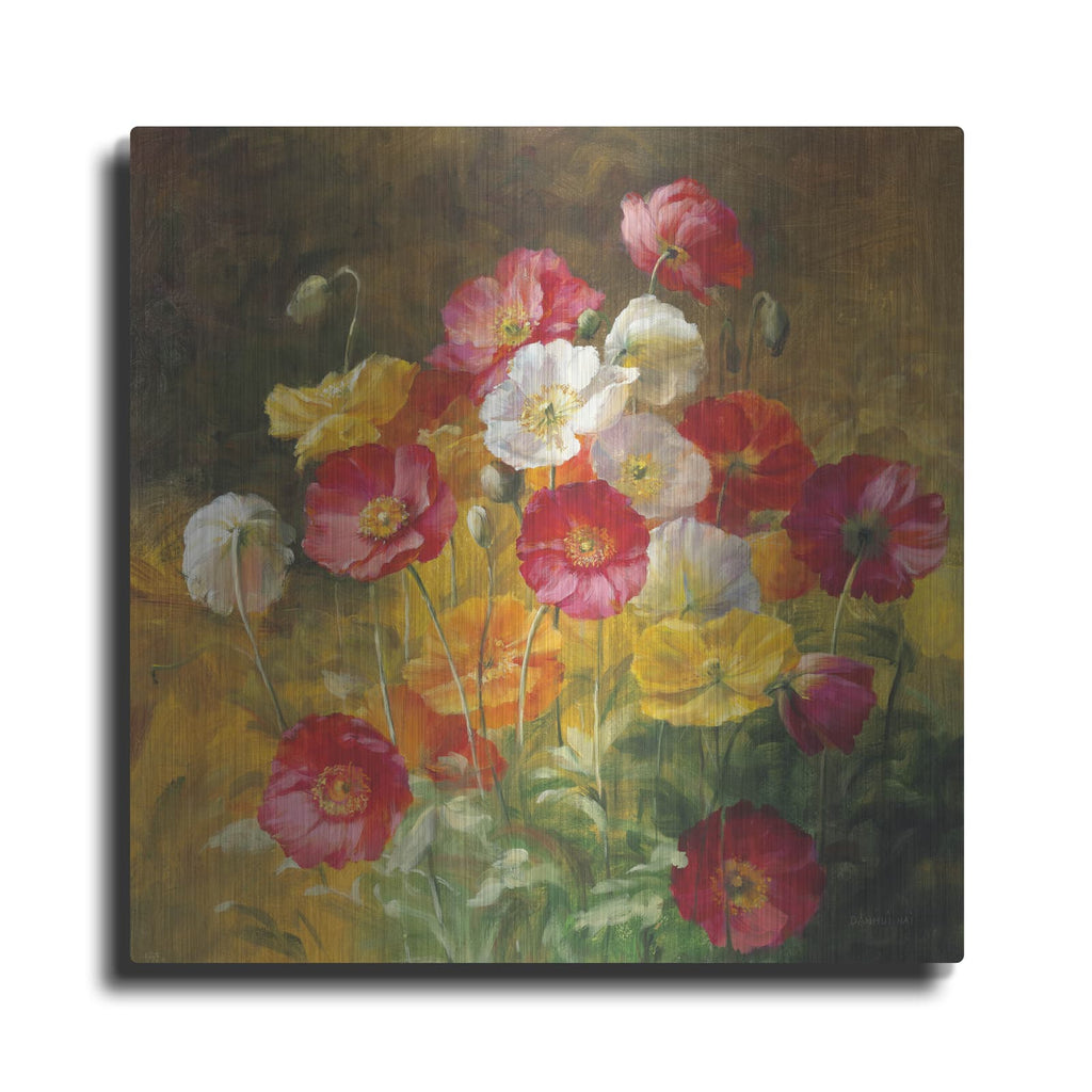 'Poppies In The Field On Brown' by Danhui Nai – Metal Wall Art