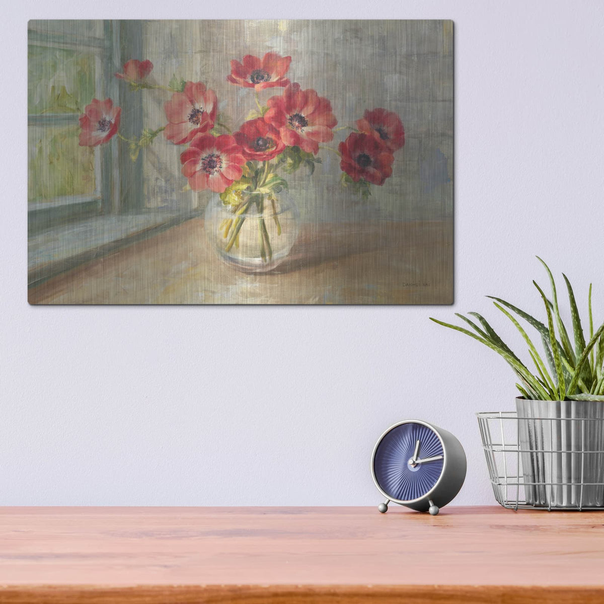 'Poppies In' by Danhui Nai – Metal Wall Art, 16x12 room view