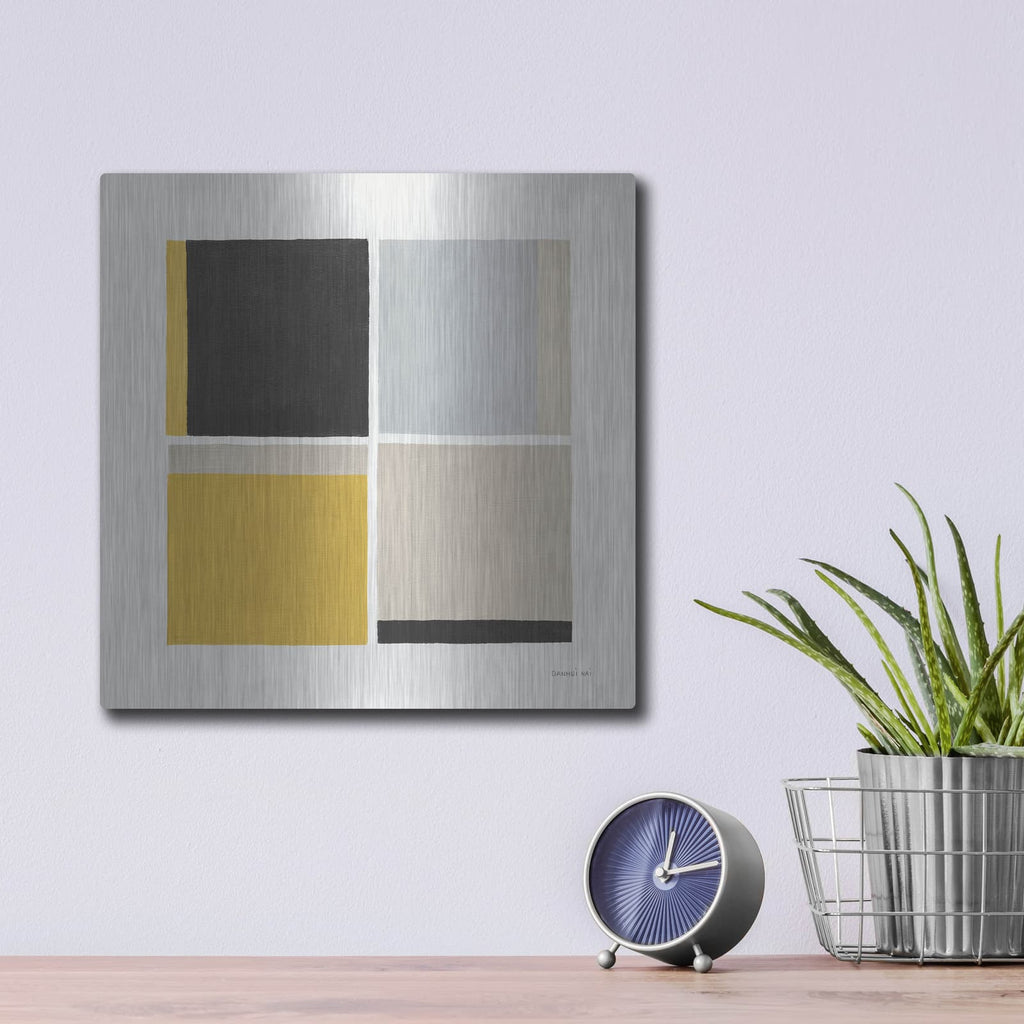 'Quadrants Yellow' by Danhui Nai – Metal Wall Art, 12x12 room view