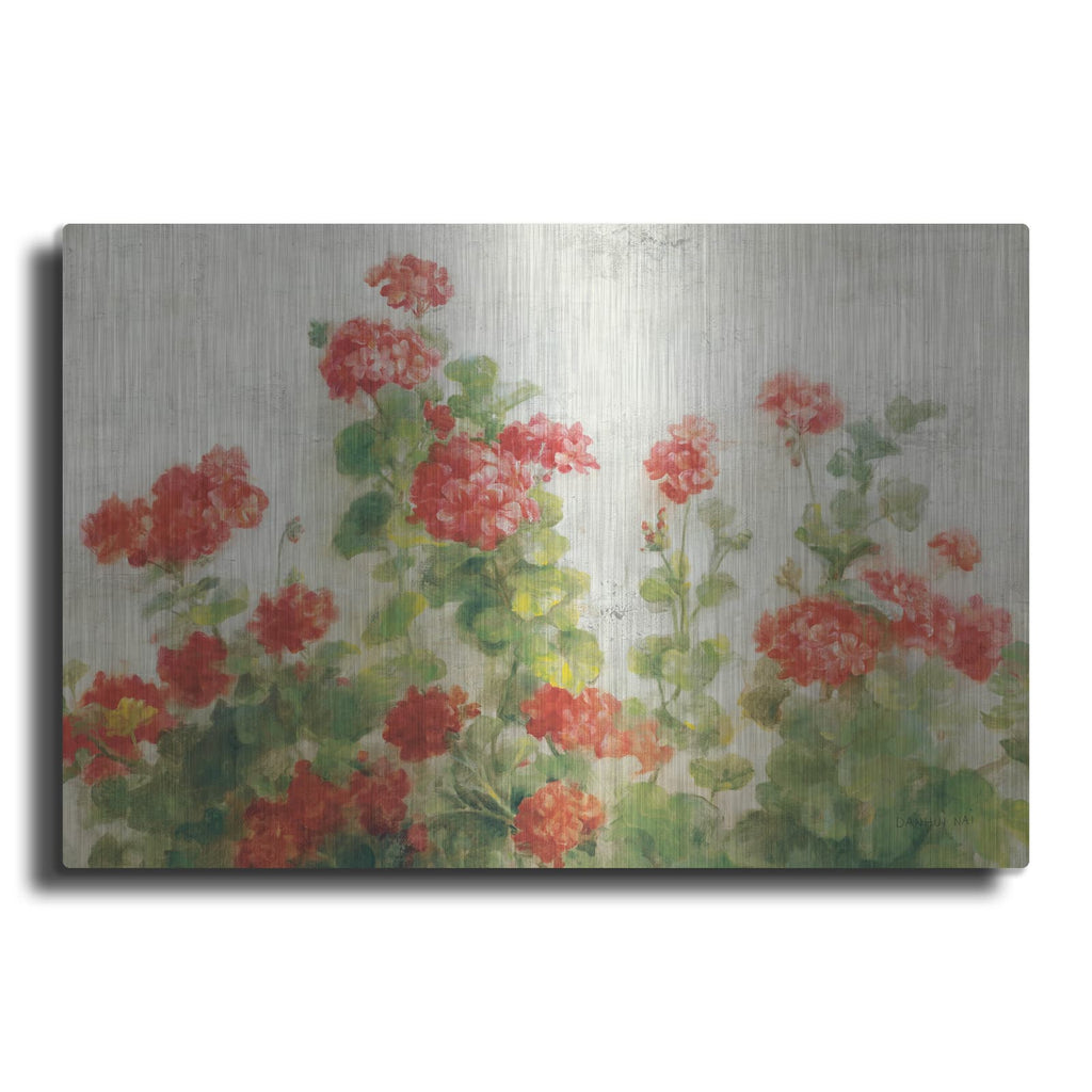 'Red Geraniums On White V2' by Danhui Nai – Metal Wall Art