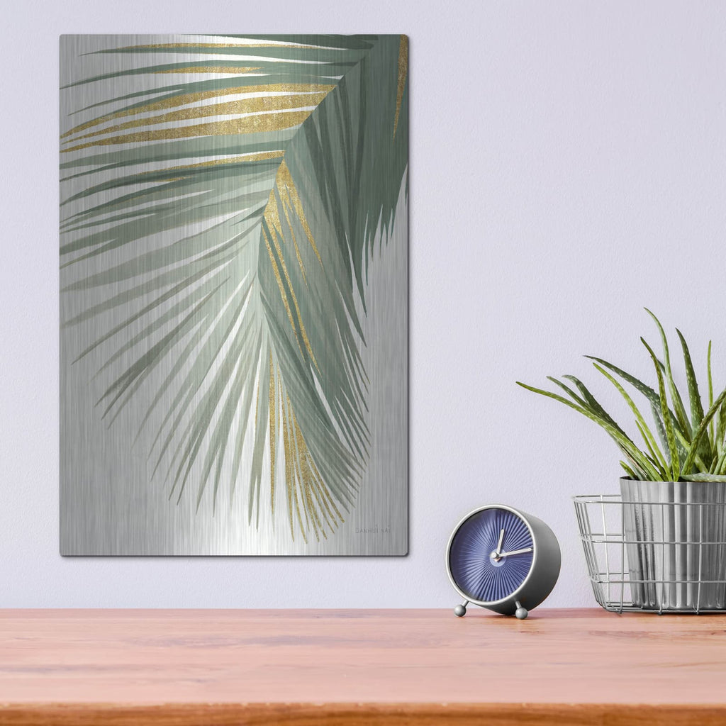 'Retro Big Leaf 2 Reversed Green Gold' by Danhui Nai – Metal Wall Art, 12x16 room view