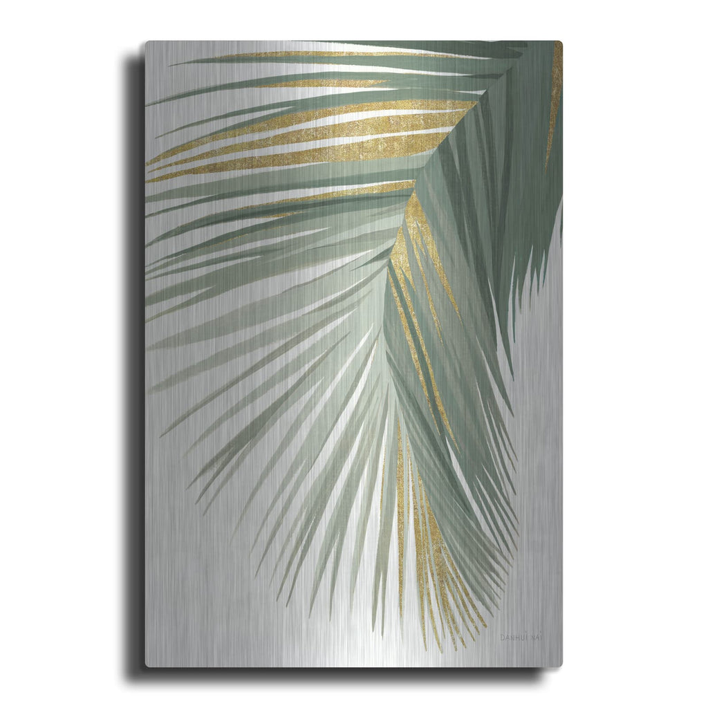 'Retro Big Leaf 2 Reversed Green Gold' by Danhui Nai – Metal Wall Art