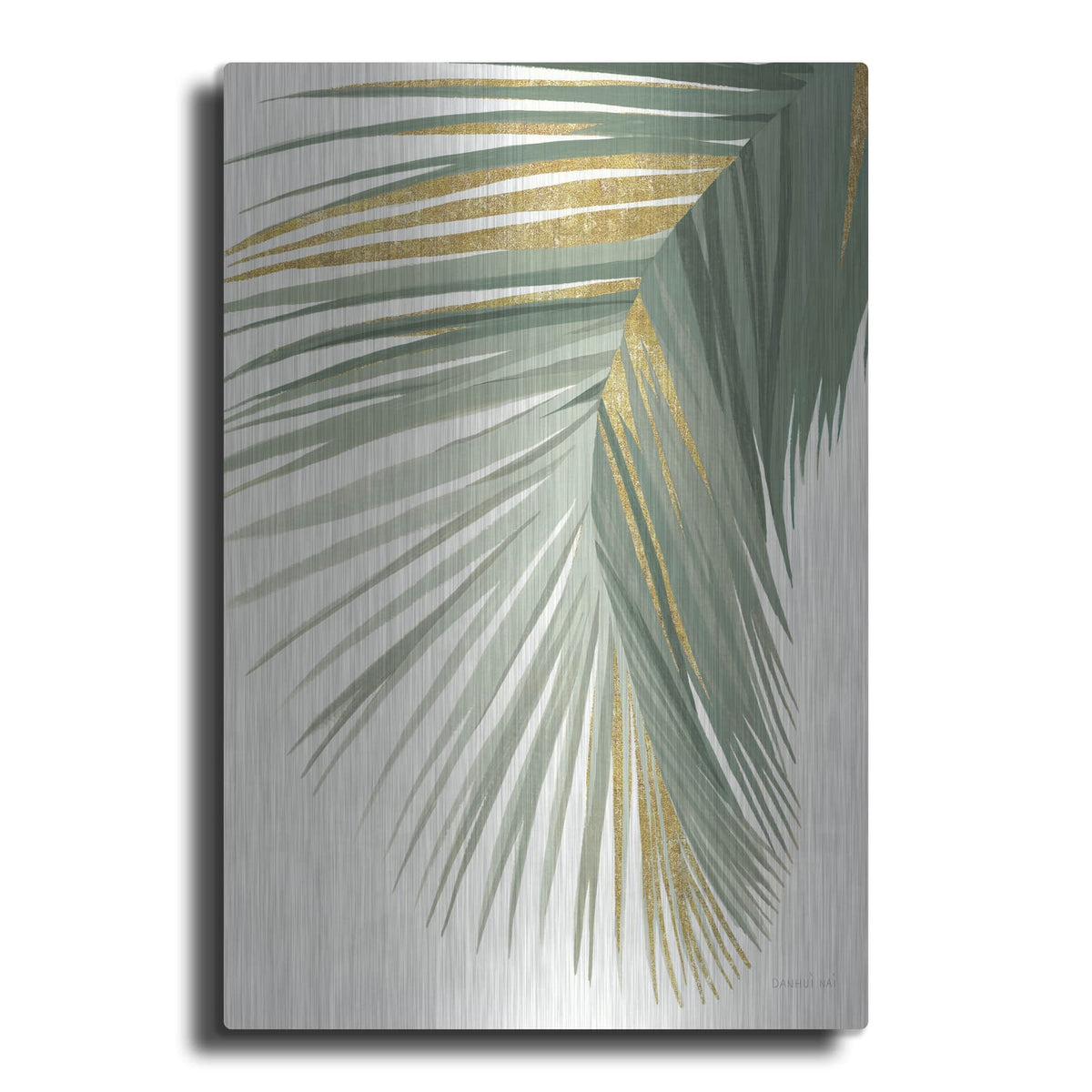 'Retro Big Leaf 2 Reversed Green Gold' by Danhui Nai – Metal Wall Art