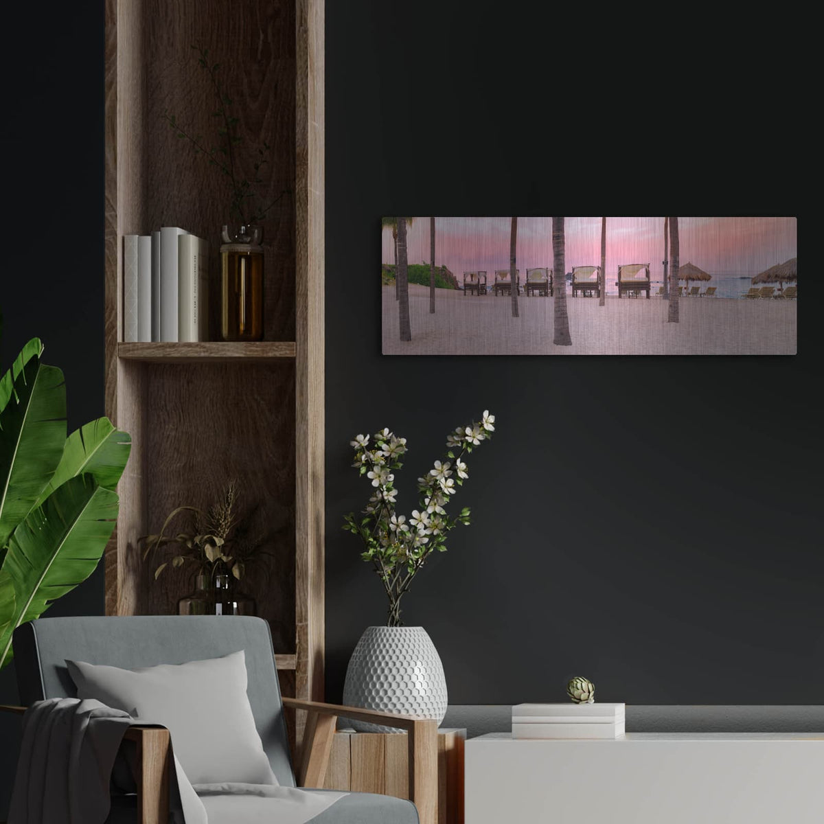 'Pink Beach' by Dennis Frates – Metal Wall Art, 36x12 room view